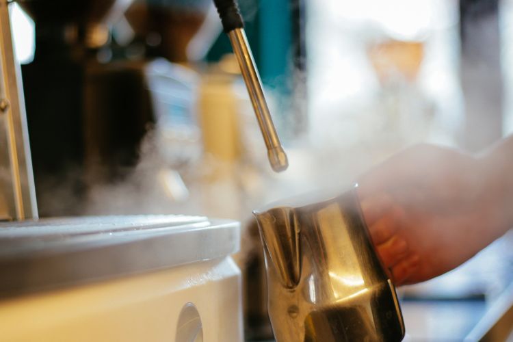 Barista steaming milk
