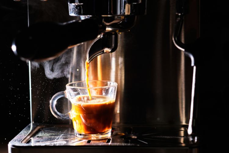 Hot steaming espresso