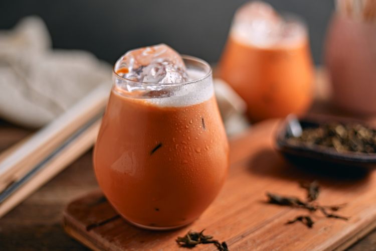 Iced thai milk tea in glass