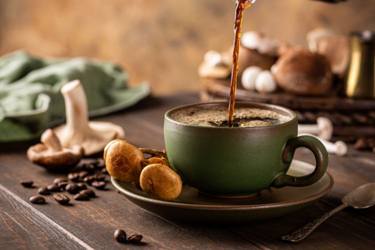 Mushroom Coffee in a Green Cup