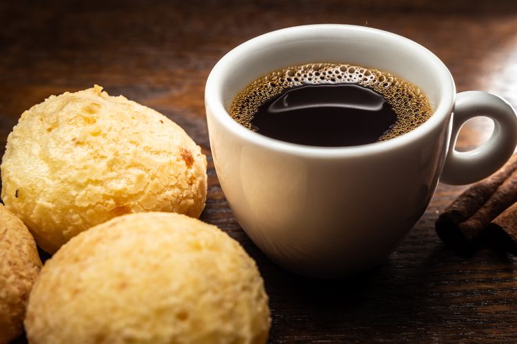 Traditional Colombian Deep Fried Cheese Bread with Hot coffee