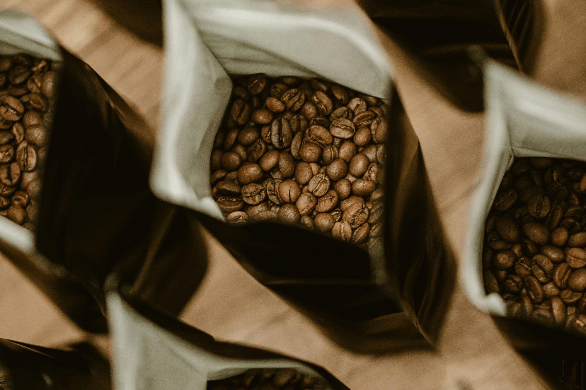 Photo of assorted bags of coffee.
