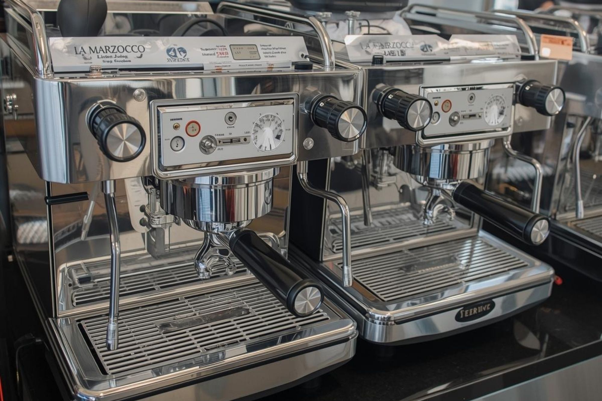 A photo of a La Marzocco Linea Mini (emphasizing its dual boilers or tank-fed nature).