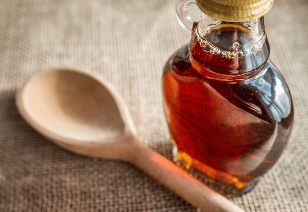 brown butter toffee syrup in a glass bottle